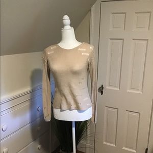 Beige tear detail sweater